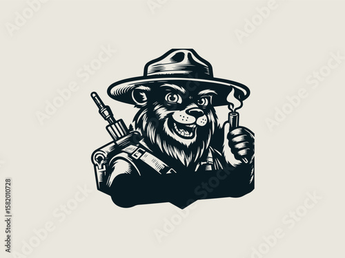 Friendly cartoon forest ranger mascot vector logo for national park visitor centers