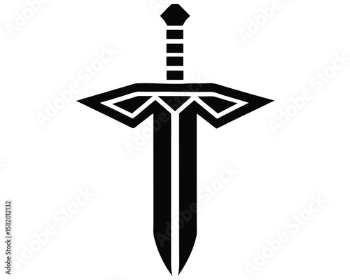 A black sword with a geometric hilt isolated on white background Ai Generated