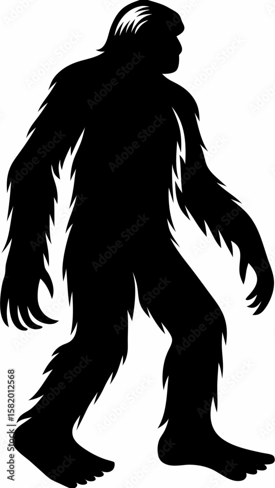 Fototapeta premium Silhouette of Walking Bigfoot Yeti in Vector Style for Cryptid Art