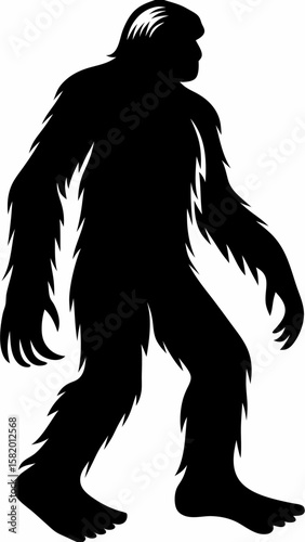Silhouette of Walking Bigfoot Yeti in Vector Style for Cryptid Art