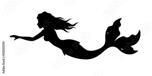 Swimming Mermaid Silhouette Vector Design for Fantasy and Ocean Themes