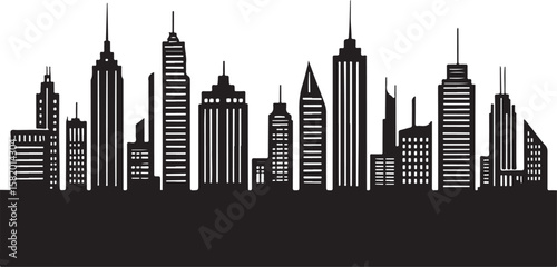 Diverse city skyline silhouette with tall buildings and spires cityscape urban