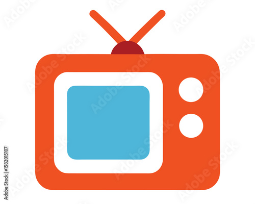 An orange retro television with antenna isolated on white background