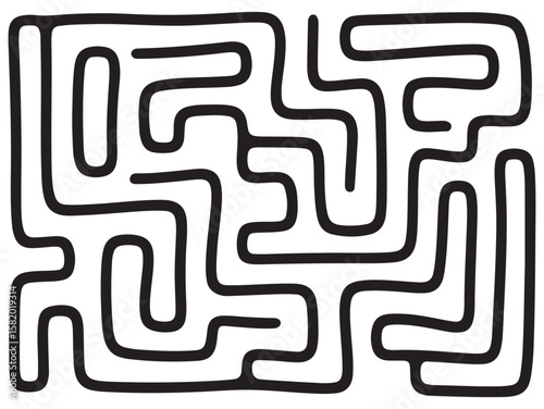 Abstract black maze pattern with rounded corners isolated on white background