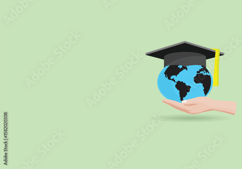 Hand holds a globe symbolizing education and global achievement, Ideal for educational content, graduation announcements, or international studies,
