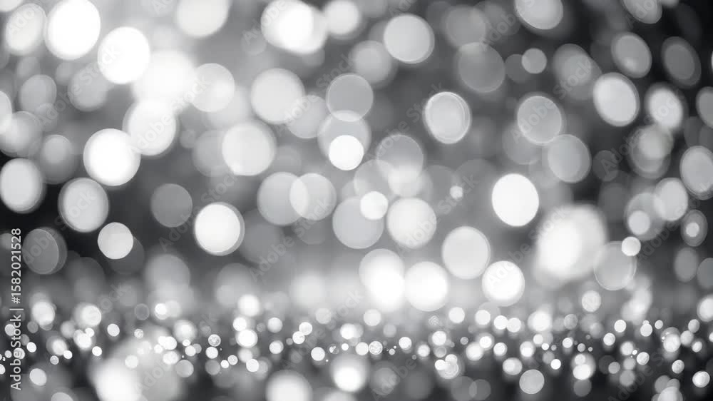 Abstract Silver Bokeh Lights Shimmering and Sparkling in a Festive Motion Background