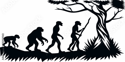 Human Evolution Silhouette – Primate to Man Tribal Art Illustration