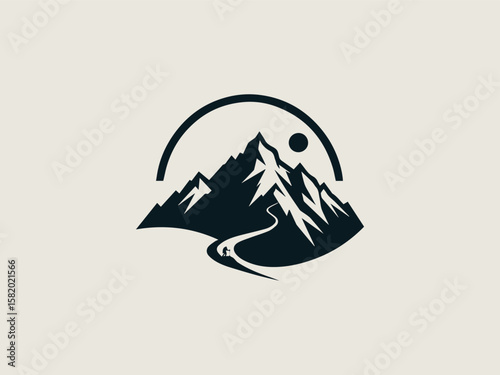 Vintage engraved mountain range vector logo for expedition companies or national parks