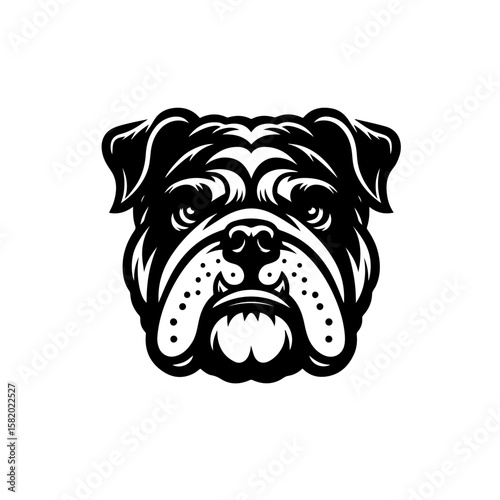 Bulldog Face Icon: A bold, monochromatic illustration of a bulldog's face, showcasing the breed's iconic features in striking detail.