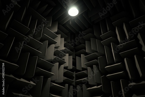 Fototapeta Naklejka Na Ścianę i Meble -  Echoes in Silence: The anechoic chamber presents a visual symphony of sound absorption, a sanctuary of absolute silence, defined by its uniquely designed sound-dampening structures