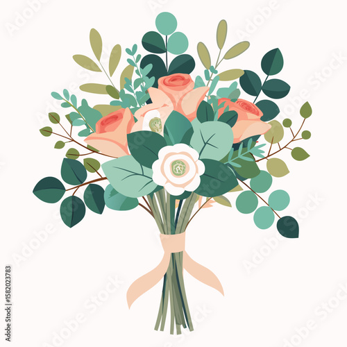 Floral Fantasy: A bouquet of exquisite pastel-colored roses, and lush greenery are delicately tied together. a perfect celebration of natural beauty and floral artistry.