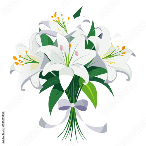 Elegant Lily Bouquet: A pristine bouquet of white lilies, exuding purity, grace, and natural beauty, perfect for conveying heartfelt sentiments.