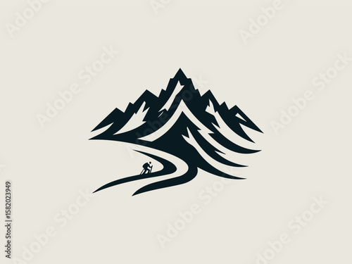 Vintage engraved mountain range vector logo for expedition companies or national parks