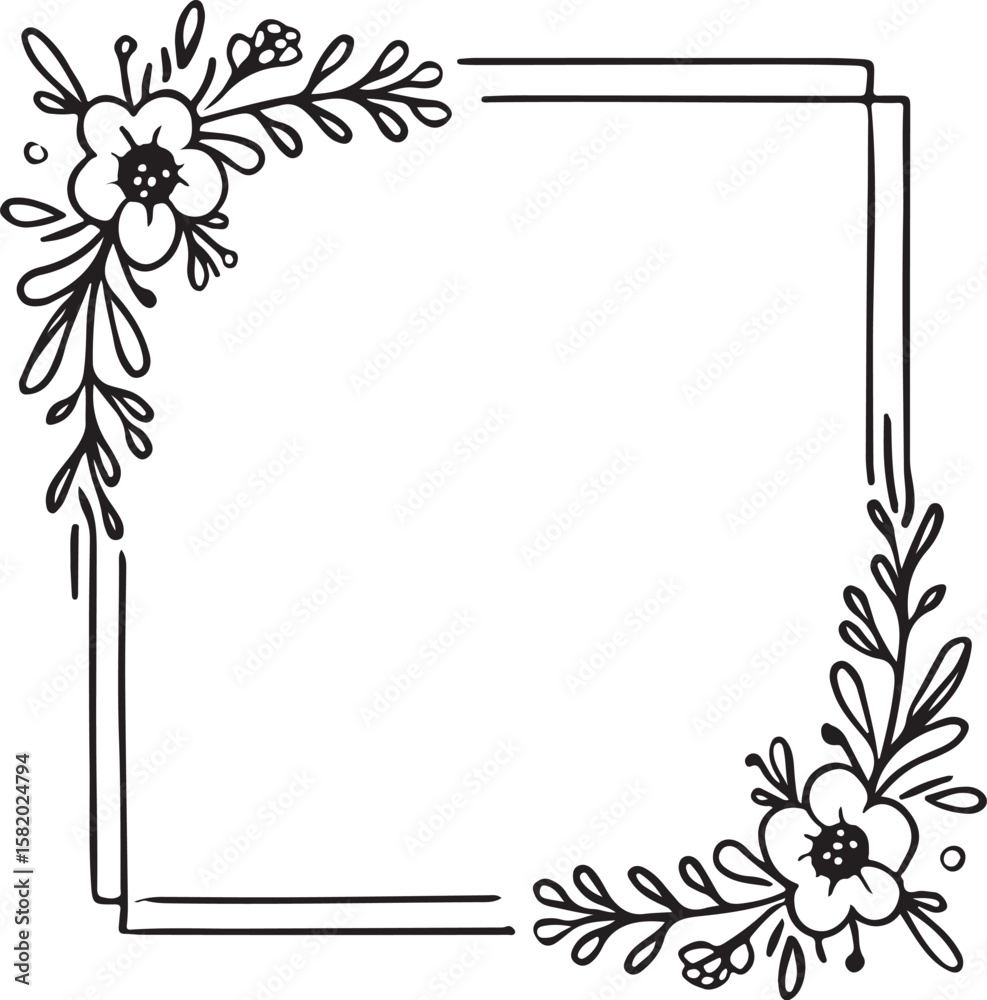 Obraz premium Floral corner border with square frame vector