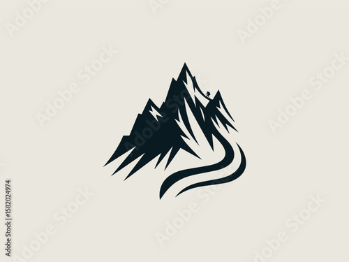 Vintage engraved mountain range vector logo for expedition companies or national parks