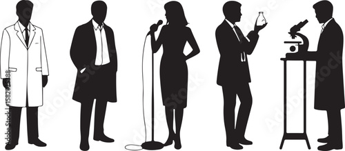 Scientists Silhouette Vector Illustration Art with Microscope and Flask