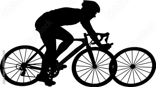 Silhouette of a cyclist wearing a helmet riding a bicycle with three wheels in a race or competition