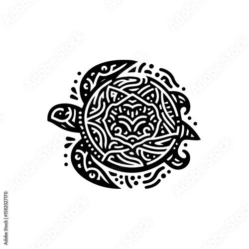 Turtle Glyph: A beautifully rendered illustration showcases a stylized sea turtle with intricate glyph patterns, offering a unique design element with a blend of natural and ornamental components.
