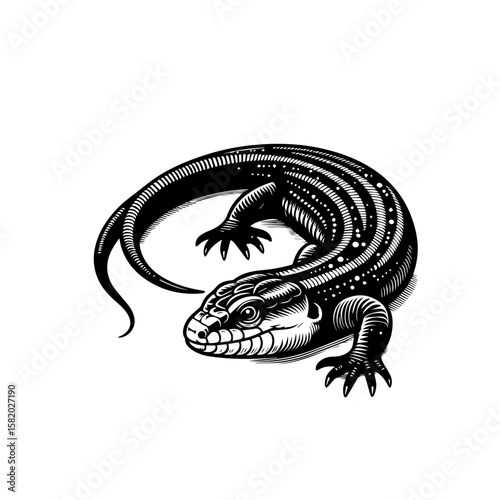 Lizard Illustration: Captivating illustration showcases a detailed lizard, artistically presented, emphasizing intricate scale patterns and captivating pose. 