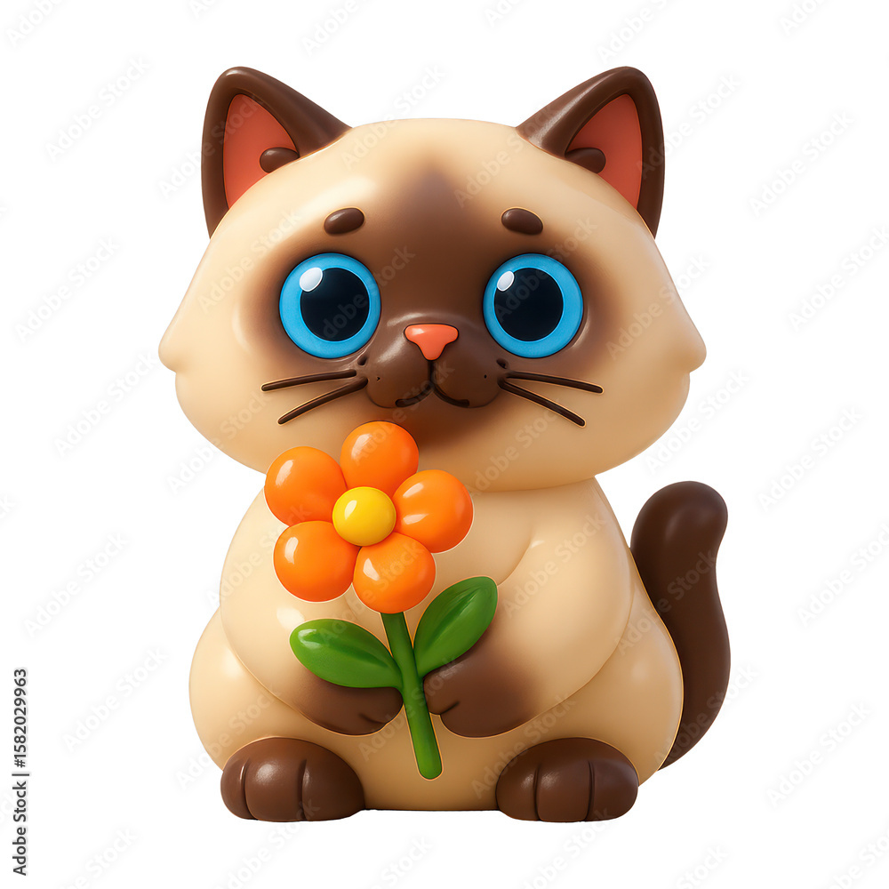 Fototapeta premium PNG Cute cartoon cat holding flower