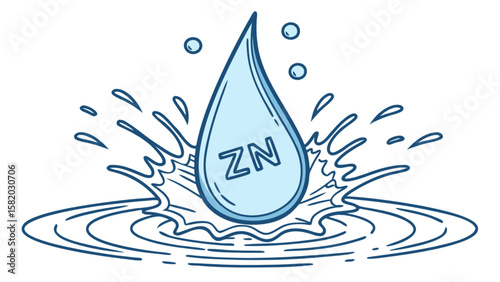 Zinc water drop illustration for mineral supplement and chemical element zn information and benefits guide