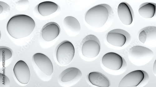 Ultra-minimalist white abstract surface with concave shapes, glowing softly in a futuristic design.