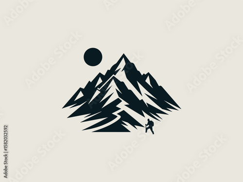 Vintage engraved mountain range vector logo for expedition companies or national parks