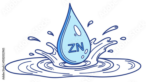 Zinc water drop mineral supplement health nutrition liquid element chemical compound zn purity splash fresh