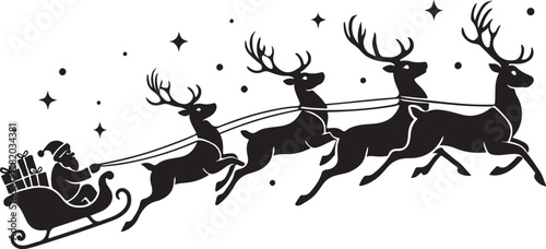 Santa Claus sleigh pulled by reindeer with gifts and stars vector