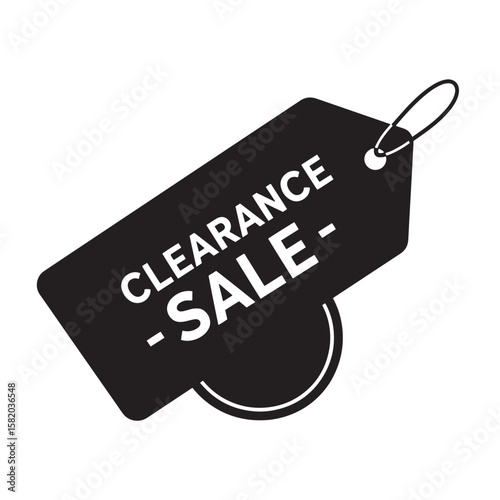 Black and white clearance sale tag graphic with rounded corners isolated on white background