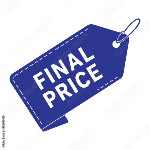 Blue final price tag with white text indicating sales and discount promotions for retail