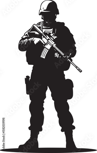 Soldier holding rifle helmet tactical gear military weapon