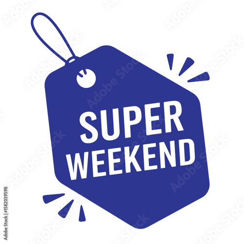 Blue super weekend price tag design vector for sales and promotional marketing campaigns