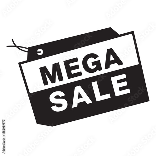 Bold black and white mega sale tag for retail discount promotions and marketing