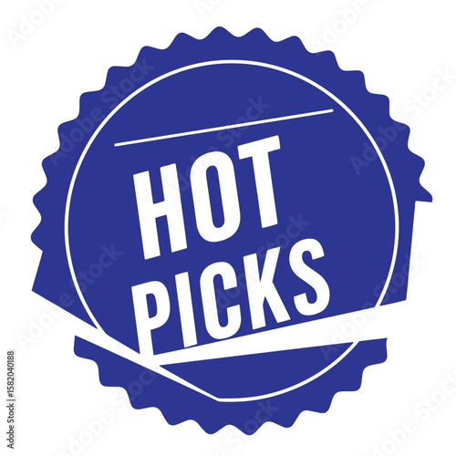 Bold blue badge design featuring hot picks text suitable for sales and promotional campaigns.
