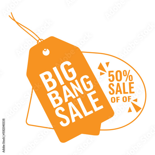 Bold orange big bang sale tag advertisement with fifty percent discount promotion