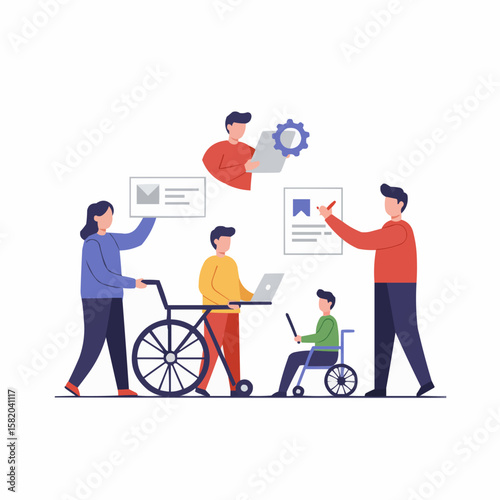 Diverse Team Collaboration and Inclusion in Workplace with Wheelchair Accessibility