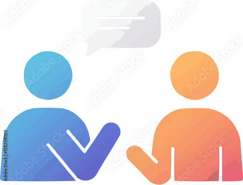 Two people talking in conversation concept illustration on black background