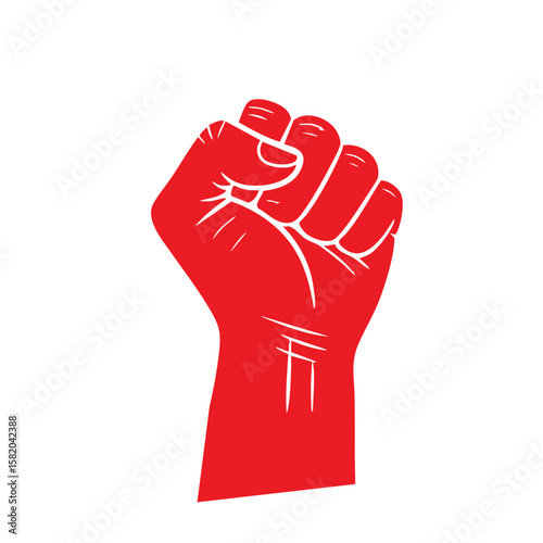 Black Power Fist Vector   – Racial Equality Protest Red Symbol