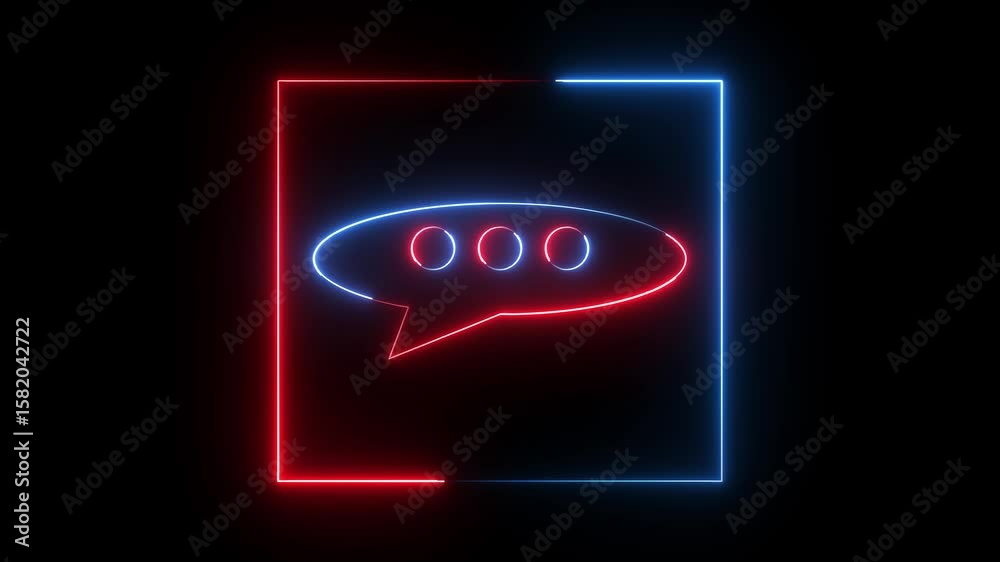 message box icon animation glowing neon red and blue color chat box text message talk inbox receive box speak conversation sign symbol on black background