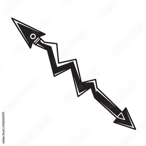 Downward zigzag arrow symbolizing decline decrease decrease drop recession financial loss