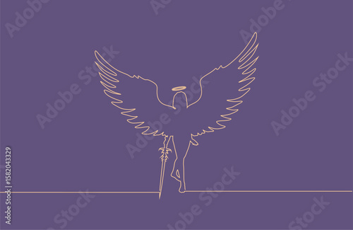 Fantasy woman angel warrior with wings, Warlike girl goddess. Lady elf holding sword in hand.