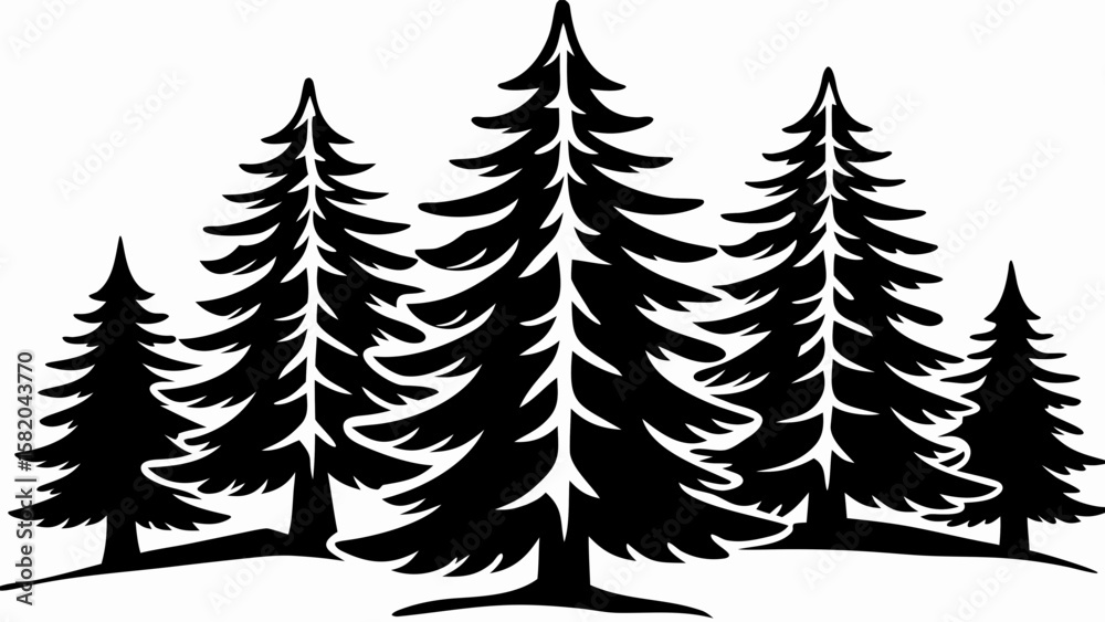 Obraz premium Forest Tree Silhouette Clipart – Black Pine Landscape Vector Art