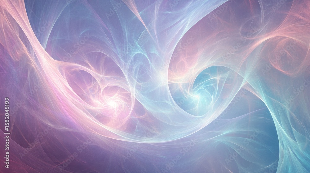 Fototapeta premium A glowing, ethereal abstract design with soft light waves in pastel colors like mint, lavender, and light pink, creating a calm and otherworldly atmosphere