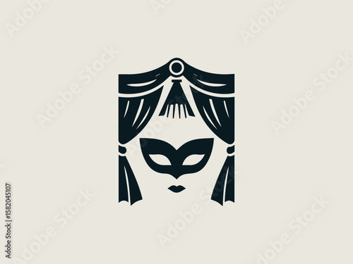 Elegant theatre masks vector logo for drama schools or performing arts academies