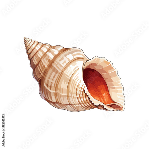 Sea shell illustration. Watercolor seashell isolated white background. Hand drawn watercolor painting shell.