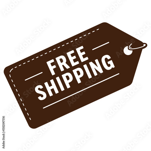 Promotional tag featuring free shipping offer on a brown label for e commerce and marketing
