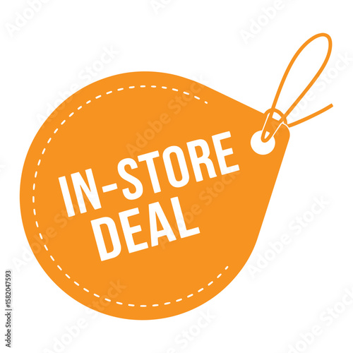 Promotional orange tag label signifying in store deal offer for sales marketing campaign