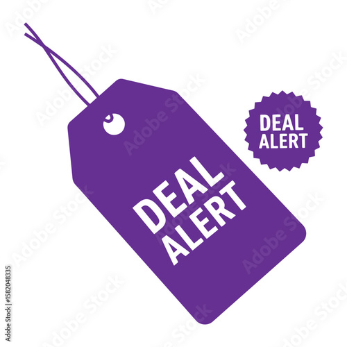 Purple deal alert tag illustration for sales promotions and advertising campaign elements