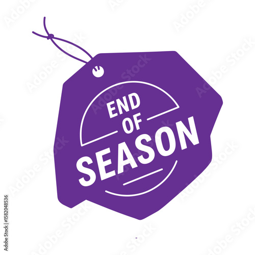 Purple end of season sale tag advertisement for retail businesses and promotions